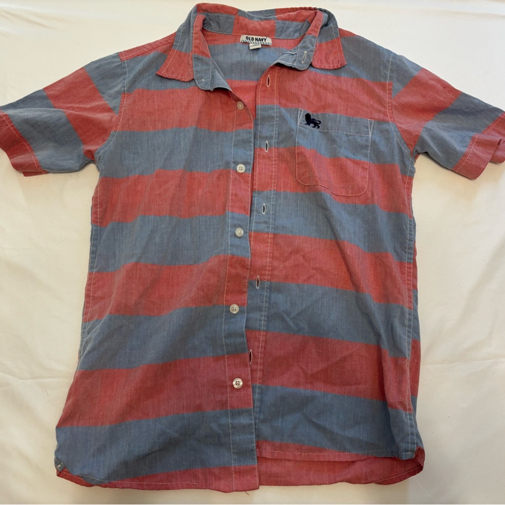 Old Navy Red and Blue Striped Button Down Shirt
